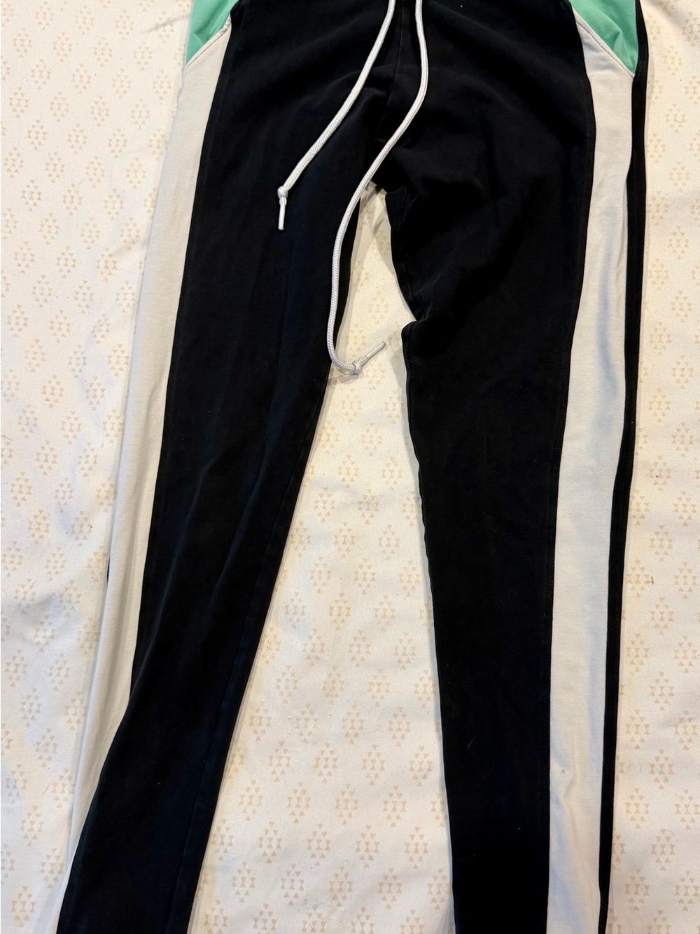 Black Track Pants with White Side Stripes and Mint Accents